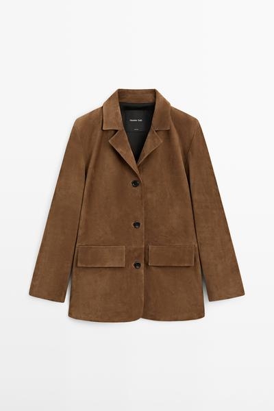 Massimo Dutti Пиджак с лацканами из 100% замши купить с доставкой.