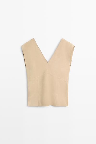 Massimo Dutti Топ из замшевой кожи без рукавов купить с доставкой.