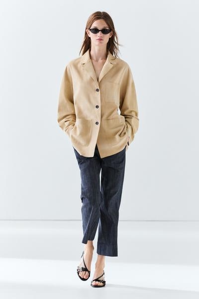 Massimo Dutti Замшевый кожаный блейзер с карманами купить с доставкой.