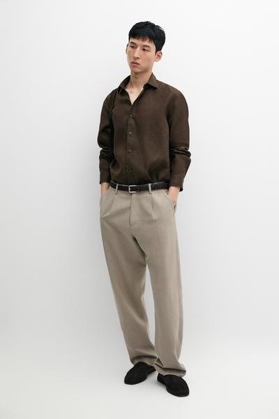 Massimo Dutti Рубашка MASSIMO DUTTI узкого кроя из 100% льна купить с доставкой.