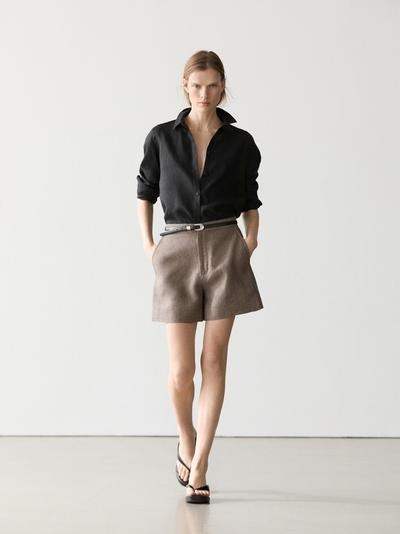 Massimo Dutti Короткие льняные шорты-бермуды купить с доставкой.