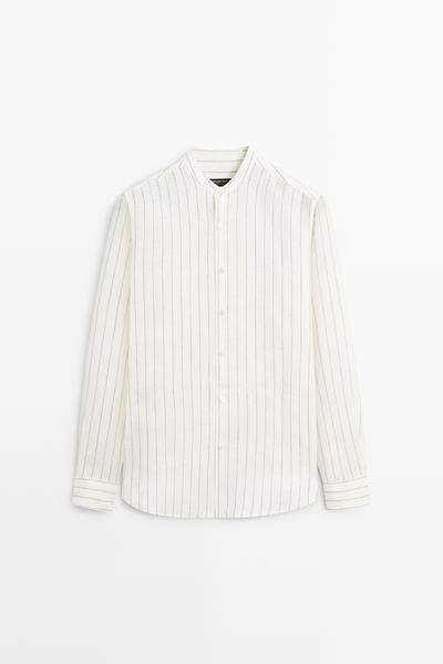Massimo Dutti Рубашка в полоску с воротником-стойкой из 100% льна купить с доставкой.