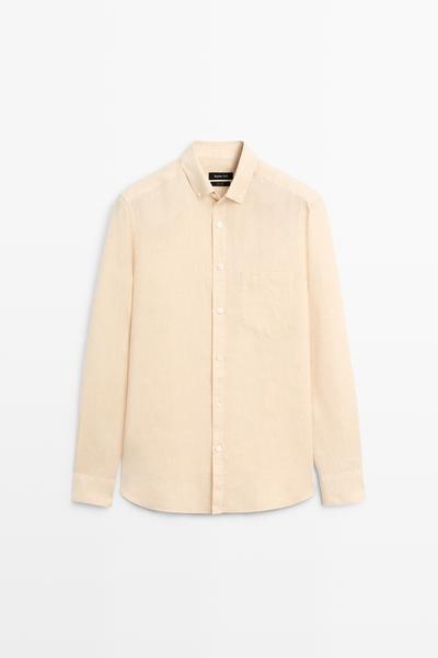 Massimo Dutti Рубашка классического кроя из 100% льна с нагрудным карманом