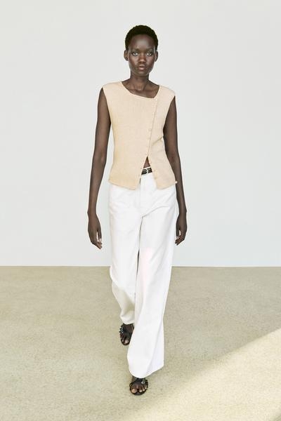 Massimo Dutti Вязаный топ из хлопкового бленда с декоративными пуговицами