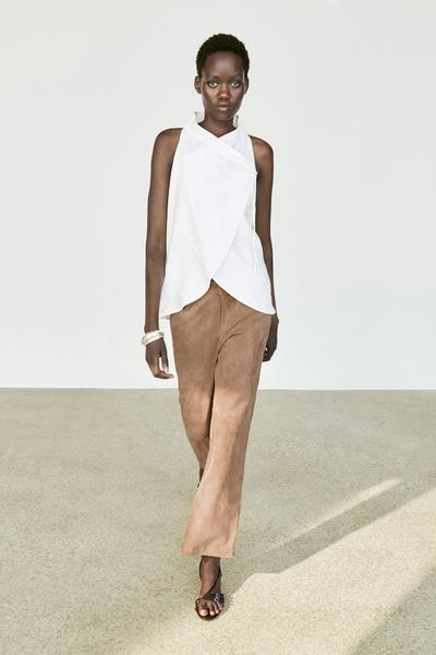 Massimo Dutti Топ из свободного льняного материала с перекрещивающимся воротником-халтер