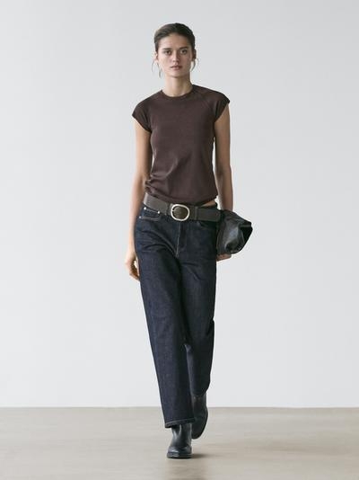Massimo Dutti Футболка с короткими рукавами реглан из 100% хлопка