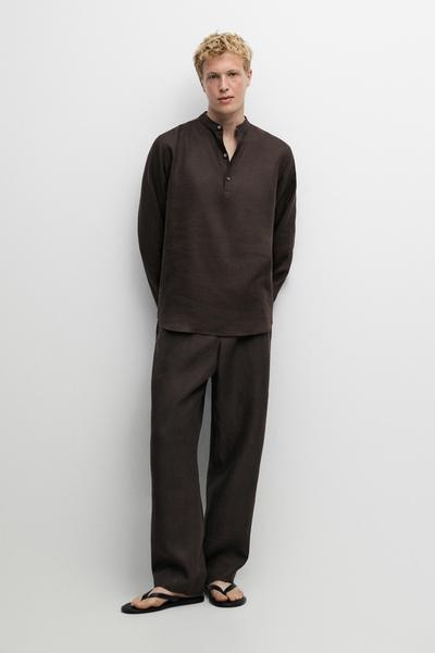 Massimo Dutti Брюки из 100% льна с узором «гончая клетка»