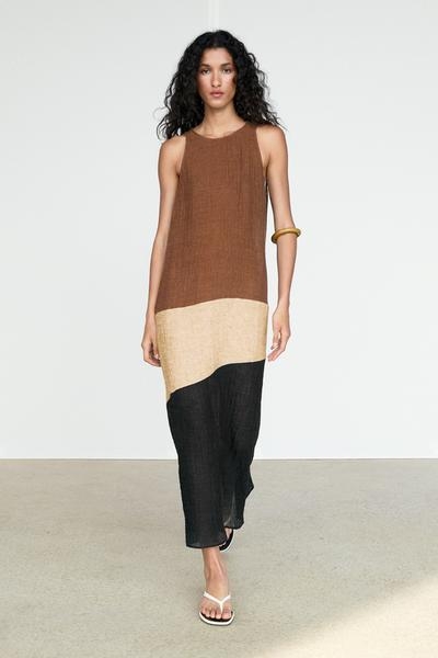 Massimo Dutti Платье миди из смесового льна купить с доставкой.