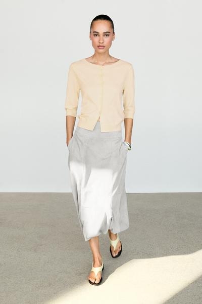 Massimo Dutti Кардиган с кокетливым вырезом из хлопкового микса