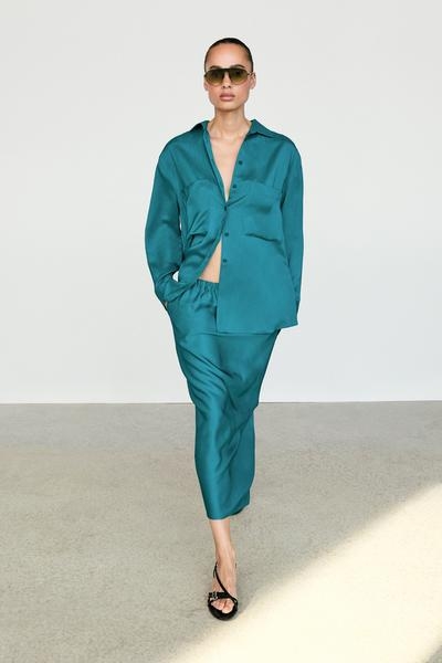 Massimo Dutti Плоская атласная рубашка с карманами