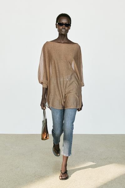Massimo Dutti Свитер свободного кроя в стиле кейп из льняной ткани