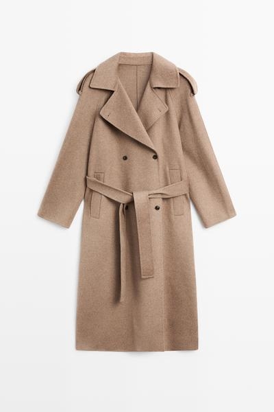 Massimo Dutti Длинное пальто‑тренч из шерстяной смеси купить с доставкой.