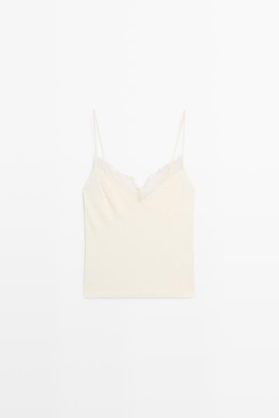 Massimo Dutti Топ с тонкими бретелями и кружевной отделкой купить с доставкой.