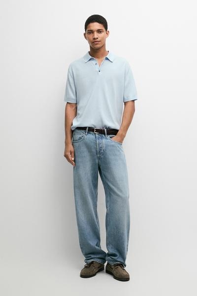 Massimo Dutti Мужская футболка-поло из 100% хлопкового трикотажа