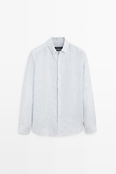 Massimo Dutti Рубашка в полоску классического кроя из 100% льна