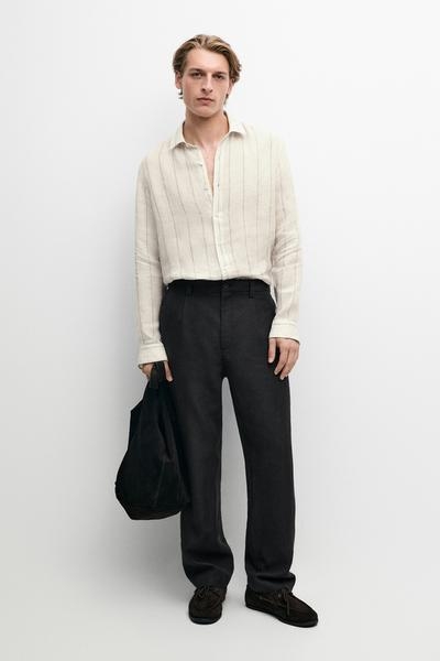 Massimo Dutti Рубашка из 100% льна прямого кроя в полоску