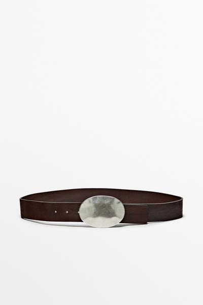 Massimo Dutti Ремень из телячьей кожи с овальной пряжкой купить с доставкой.