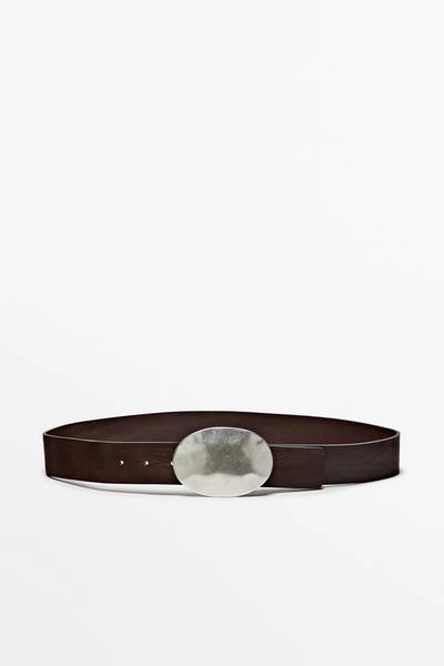 Massimo Dutti Ремень из телячьей кожи с овальной пряжкой