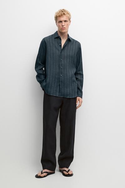 Massimo Dutti Рубашка прямого кроя из 100% льна в полоску