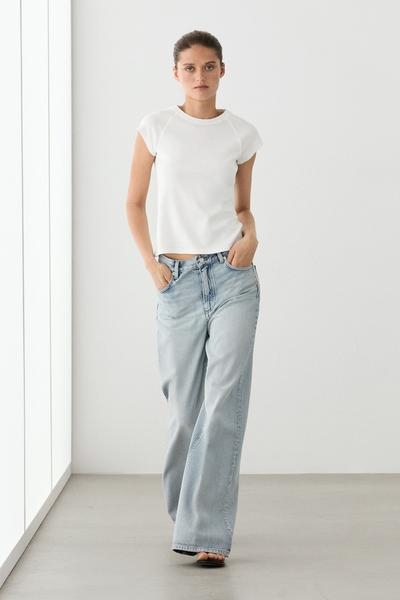 Massimo Dutti Футболка с короткими рукавами реглан из 100% хлопка