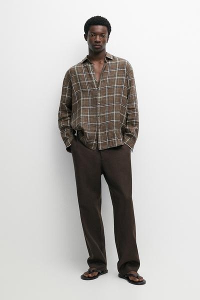 Massimo Dutti Рубашка в клетку из 100% льна REGULAR FIT купить с доставкой.