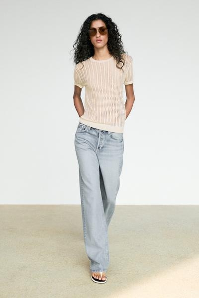Massimo Dutti Вязаный топ с короткими рукавами и ажурной отделкой купить с доставкой.
