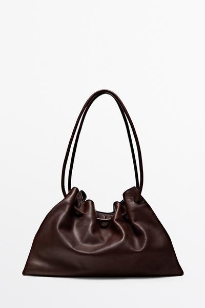 Massimo Dutti Сумка с рюшами из кожи наппа