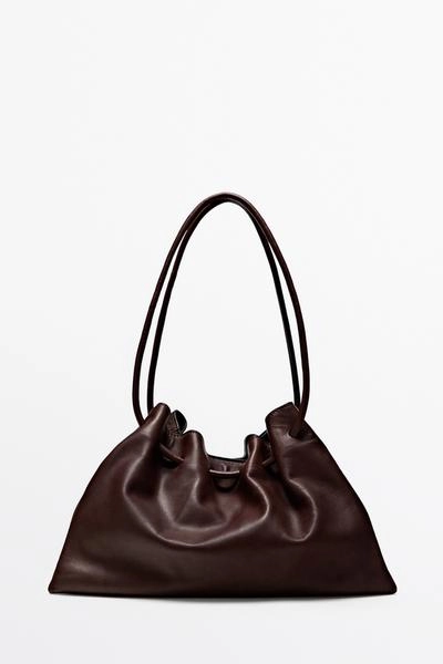 Massimo Dutti Сумка с рюшами из кожи наппа