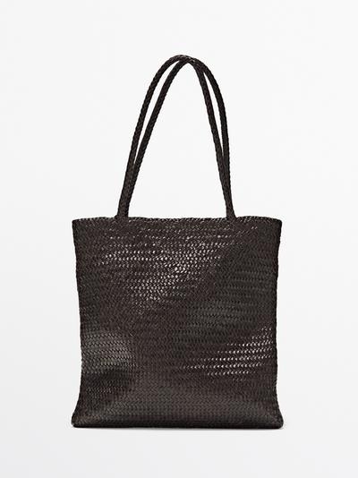 Massimo Dutti Средняя плетеная сумка-тоут из кожи наппа