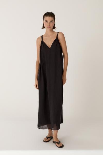 Massimo Dutti Среднее платье с лямками из смесового рами купить с доставкой.