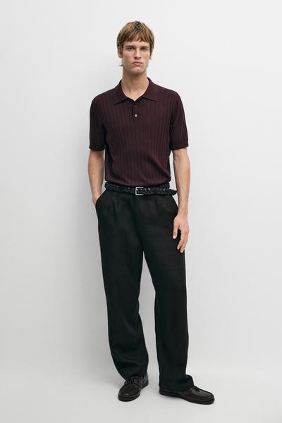 Massimo Dutti Поло из ребристого трикотажа с хлопковой смесью