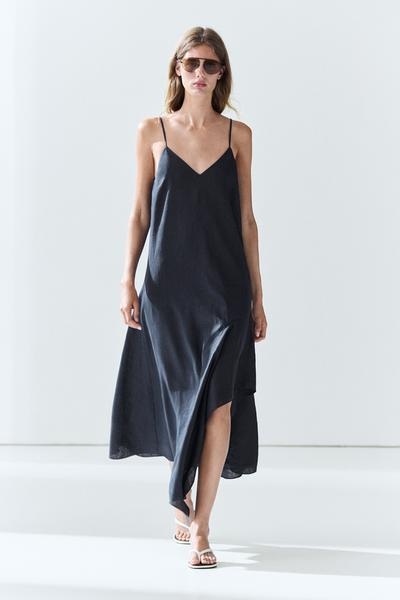 Massimo Dutti Асимметричное миди платье из 100% льна