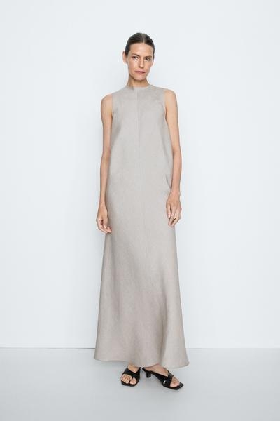 Massimo Dutti Длинное платье со сборками и воланом - STUDIO купить с доставкой.