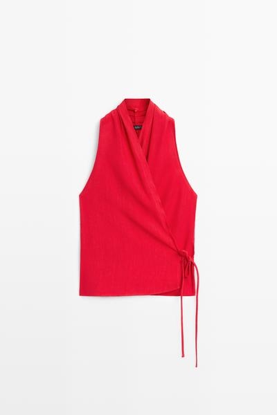 Massimo Dutti Льняной топ с завязками на шее