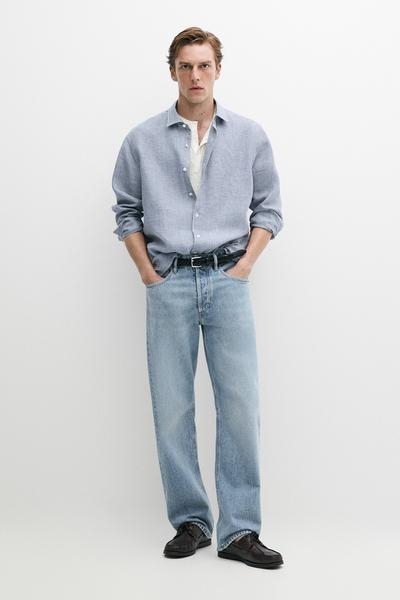 Massimo Dutti Рубашка в клетку из 100% льна прямого кроя купить с доставкой.