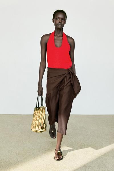 Massimo Dutti Длинные свободные бермуды с шарфом купить с доставкой.