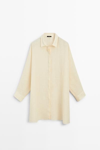 Massimo Dutti Платье-рубашка с коротким рукавом из 100% льна