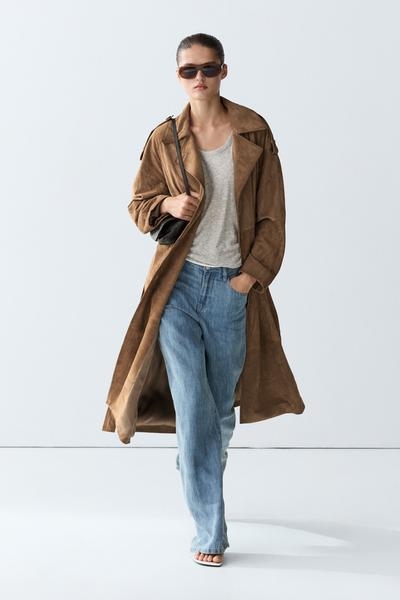 Massimo Dutti Длинный тренч из замшевой кожи