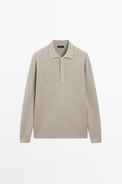 Massimo Dutti Пуловер поло на молнии из хлопкового смешанного трикотажа