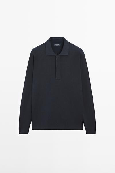 Massimo Dutti Вязаный поло-свитер на молнии из хлопковой смеси