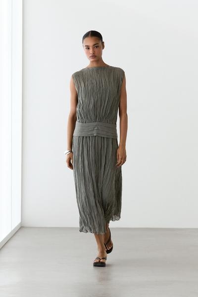 Massimo Dutti Платье из фактурной струящейся ткани с поясом-саше