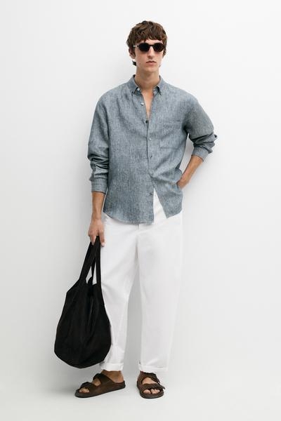 Massimo Dutti Рубашка REGULAR FIT из меланжевого льна 100%