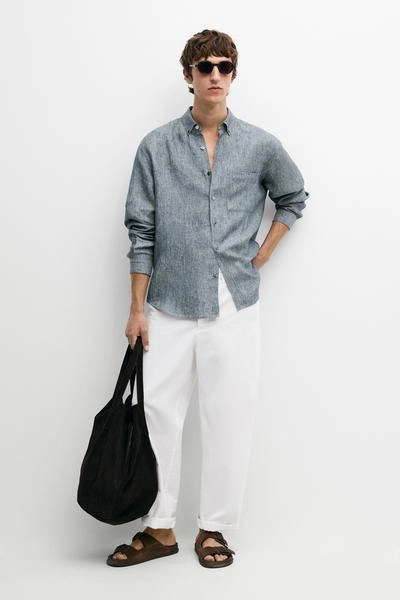 Рубашка regular fit из меланжевого льна 100%- Заказать в России