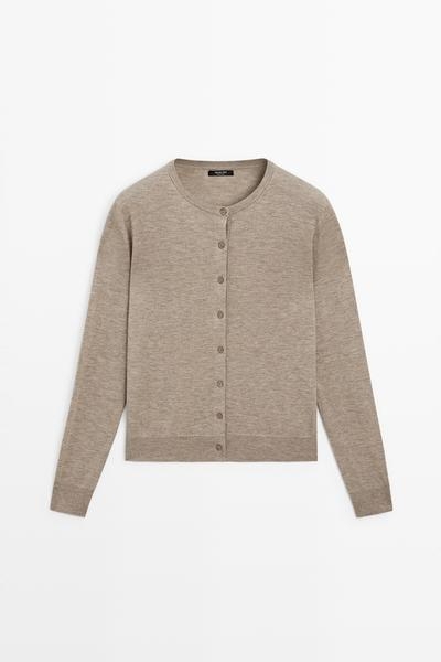 Massimo Dutti Кардиган с круглым вырезом из тонкой вязки