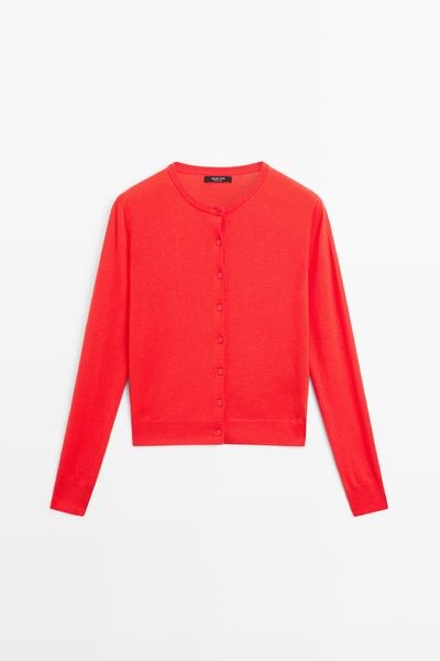Massimo Dutti Кардиган с круглым вырезом из тонкого трикотажа