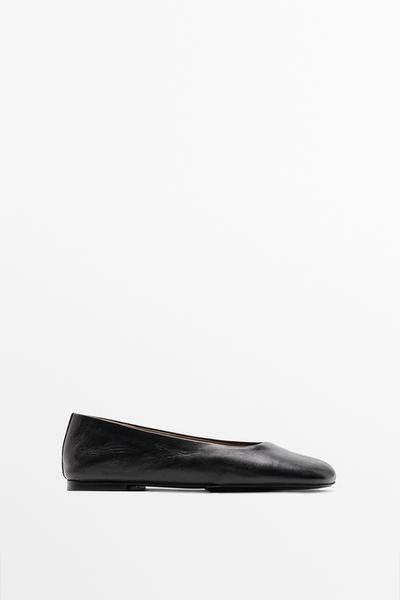 Massimo Dutti Балетки из кожи с квадратным носком