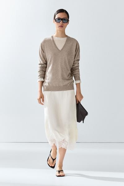 Massimo Dutti Вязаный свитер с V-образным вырезом из шерстяной смеси
