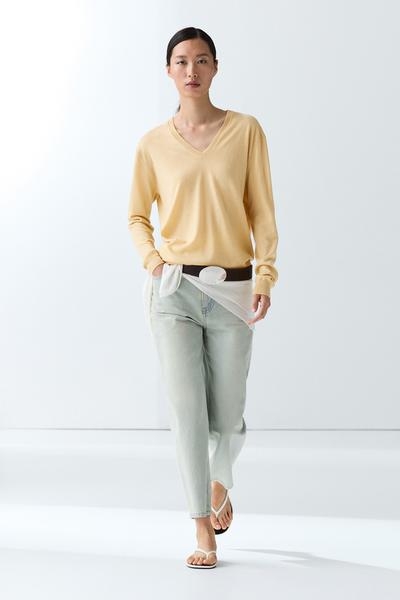 Massimo Dutti Вязаный свитер с V-образным вырезом из смесовой шерсти
