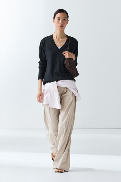 Massimo Dutti Вязаный свитер с V-образным вырезом из шерстяной смеси