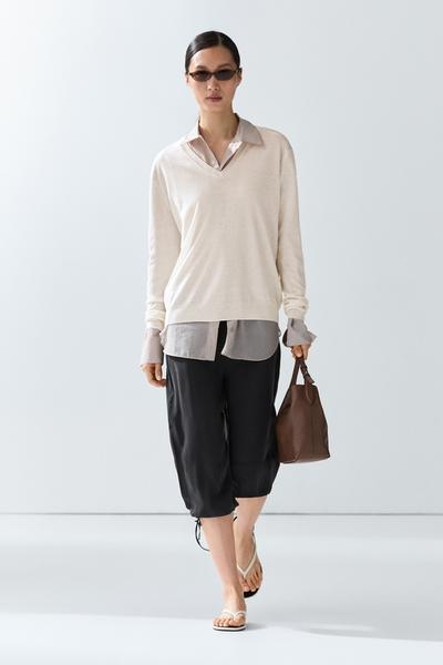 Massimo Dutti Вязаный свитер с V-образным вырезом из шерстяной смеси